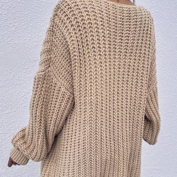 khaki Chunky Knit Open front comfy cozy sweater Cardigan - Picture 11 of 14